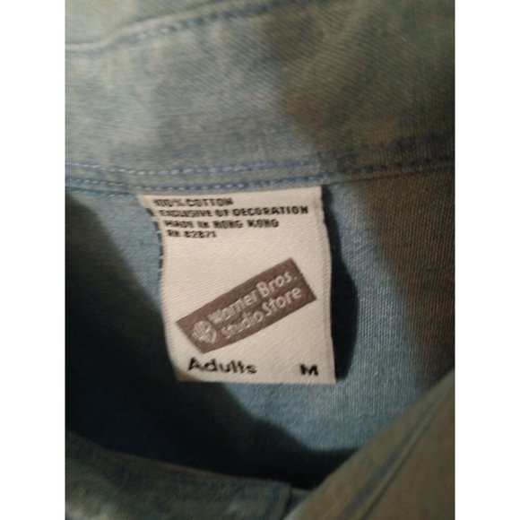 Mens Denim Shirt M Warner Bros Taz Road Runner Bugs Bunny Wylie Coyote Daffy - Picture 5 of 6